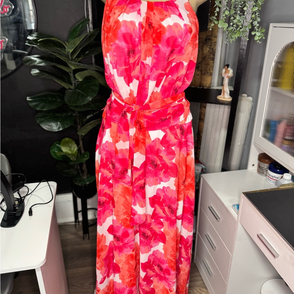 NY Collection Pink and Red Floral Maxi Dress
